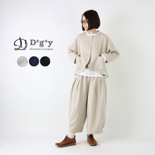 【新品タグ付き！】D*g*y リネンオックスジャケット ベージュ Mサイズ D*g*y レディース アウター ノーカラージャケット オケージョン