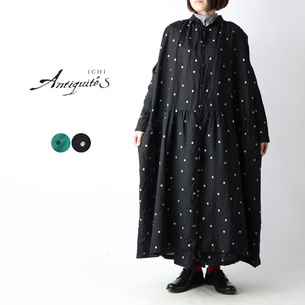 ichi Antiquites リネン長袖ワンピース　スミクロ　ゆったり　フリー 楽天市場】【新作】iCHi Antiquites(イチアンティークス