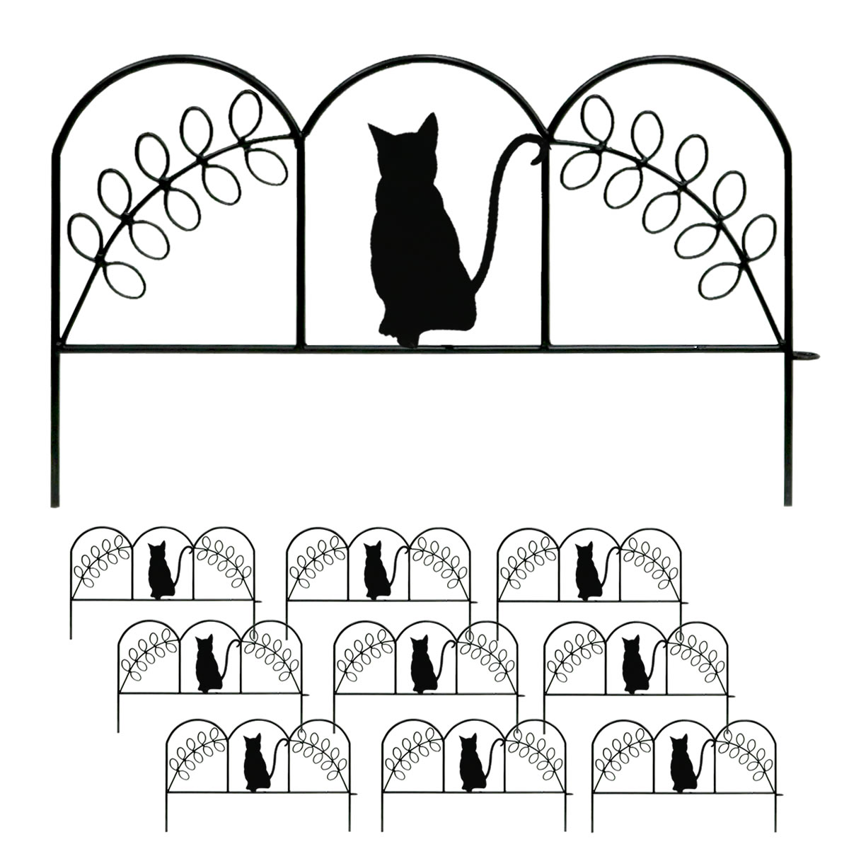 アイアン ミニフェンス 柵 ミニ 猫シルエット 10枚組 幅50×10個