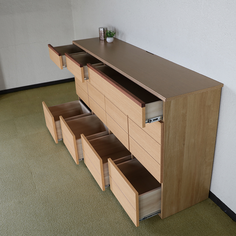 キッチンカウンター 180cm幅 タイプA オーク突板ナチュラル 国産 日本製 レンジ台 引き出し キッチン収納 BYの画像
