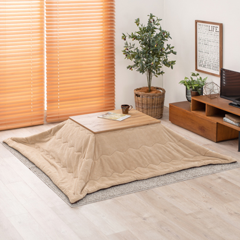 こたつテーブル+こたつ布団 2点セット 幅75×奥行60cm グレー色 ふとん 保温機能付 無垢材調 ナチュラル天板 カート-ピケの画像