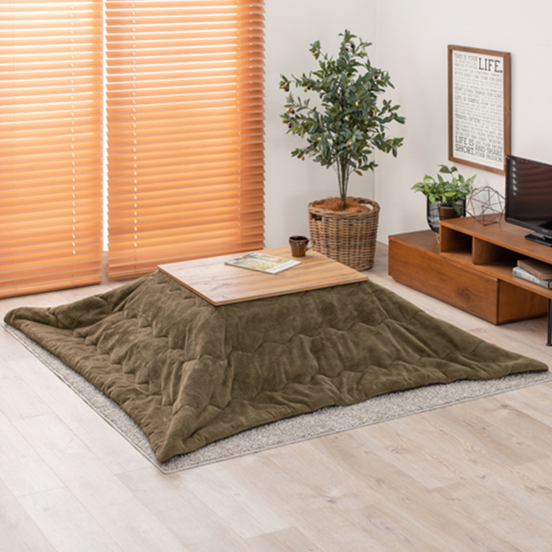 こたつテーブル+こたつ布団 2点セット 幅75×奥行60cm グレー色 ふとん 保温機能付 無垢材調 ナチュラル天板 カート-ピケの画像