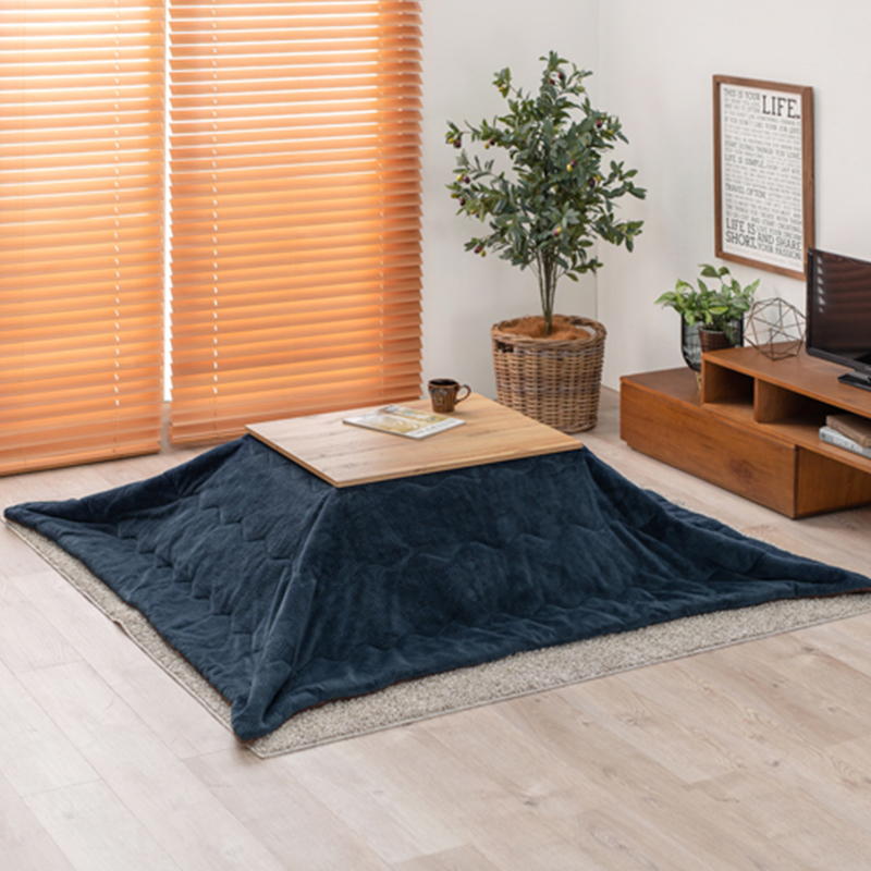 こたつテーブル+こたつ布団 2点セット 幅75×奥行60cm グレー色 ふとん 保温機能付 無垢材調 ナチュラル天板 カート-ピケの画像