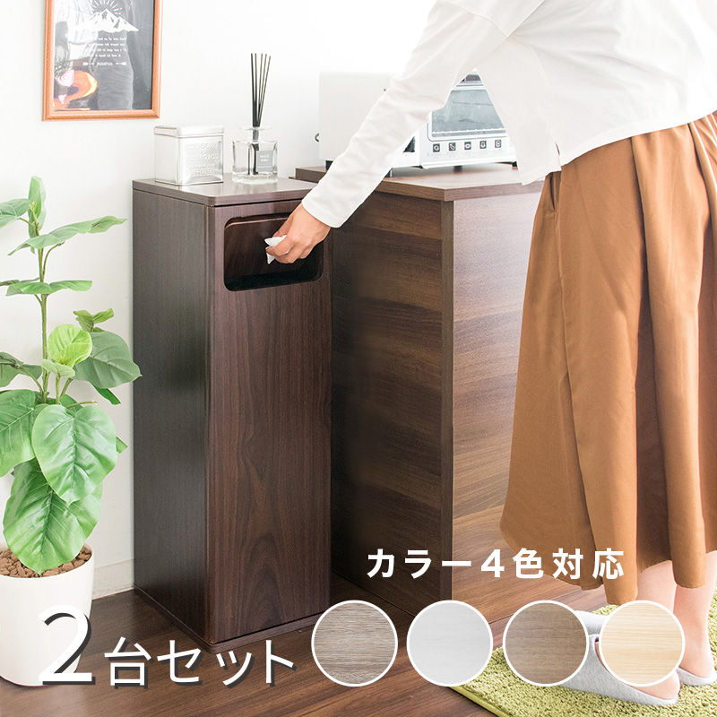 ダストボックス プッシュ扉 2台セット ブラウン 全4色 45L 幅25×奥行き30×高さ80cm 消毒液ラック ゴミ箱 ウッド 木目 EPO-A-DB | 