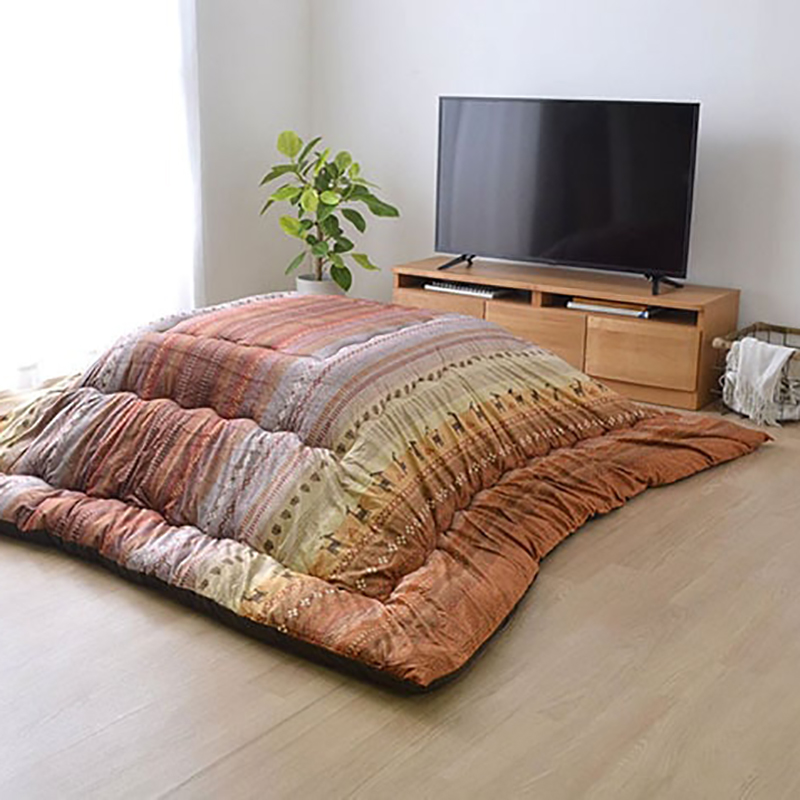 ギャッベ柄 こたつ布団 掛布団 単品 厚掛け 120cmこたつ用 日本製 幅205 奥行245 cm (長方形) オレンジ色/3色対応 キリム 国産 GABE_1