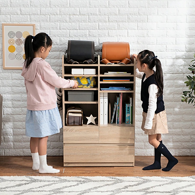 キッズラック ランドセルラック 3台セット ナチュラル 全3色 幅68.5cm  キッズ収納 キャスター付 教科書ラック 引き出し LaRack-2の画像