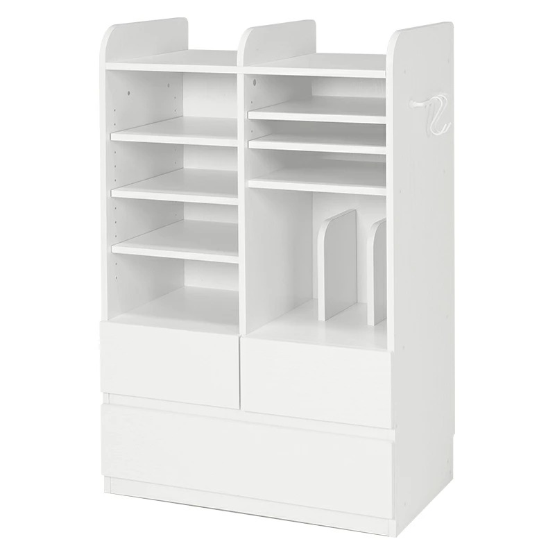 キッズラック 本棚 3台セット ホワイト 全3色 幅68.5cm 組立品 キッズ収納 キャスター付 教科書ラック 引き出し LaRack-2の画像