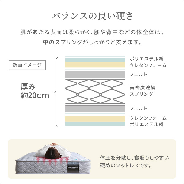 5%OFFクーポン配布中 フランスベッド 高密度連続スプリングマットレス 硬め 日本製 Dサイズ ダブルサイズ シンプル｜roomnext｜04