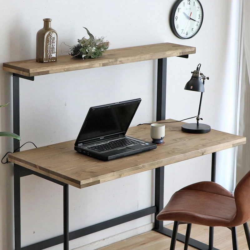 棚付 デスク PC 勉強机 3台セット ナチュラル色 幅120cm パイン材/スチール