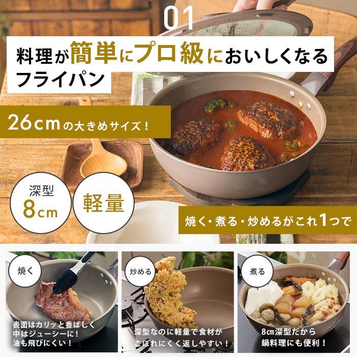 IH用】ギャル曽根プロデュース！スルッと長持ち万能フライパン鍋4点