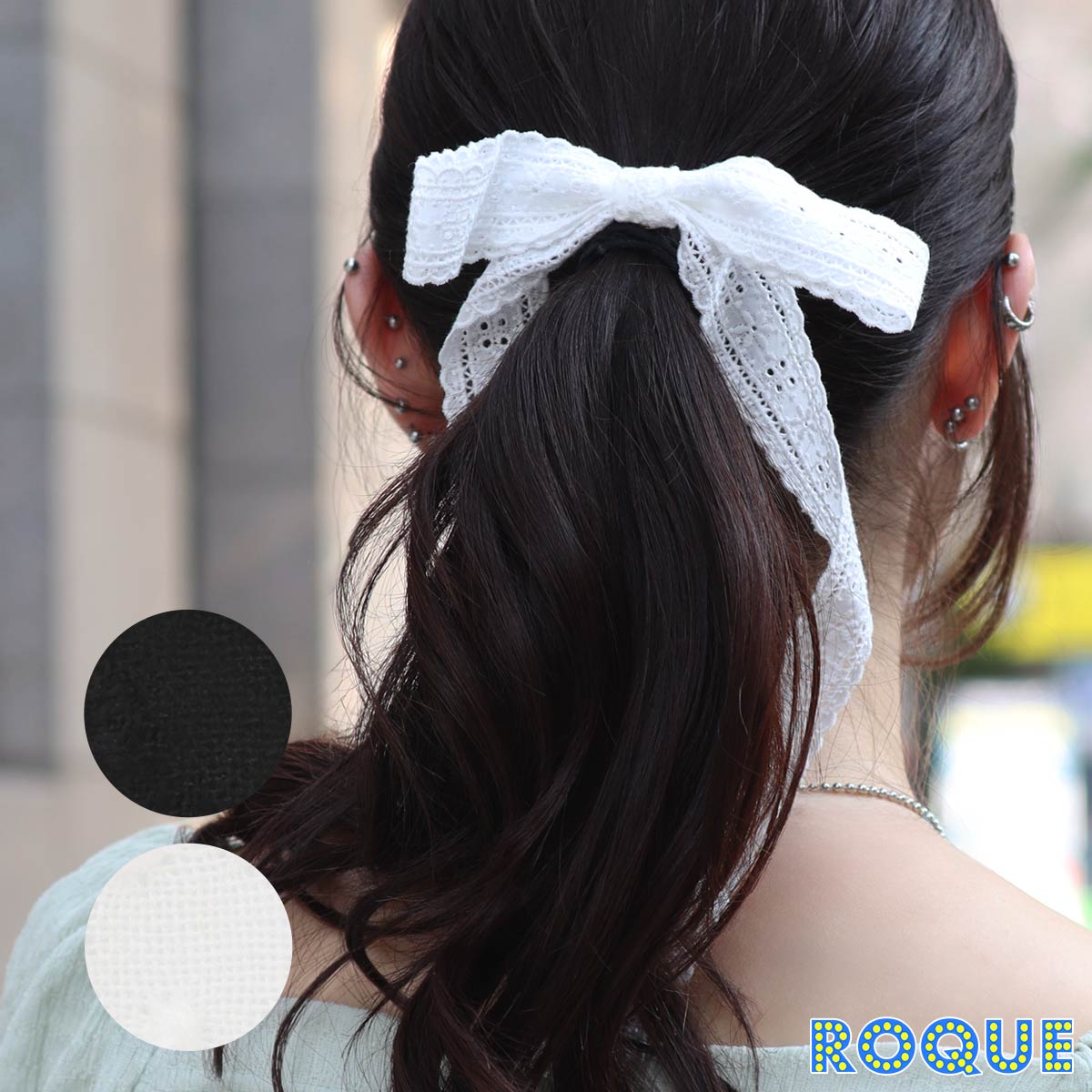 ROQUE（ロキ） レース リボン ポニーフック ヘアアクセサリー ヘアカフ