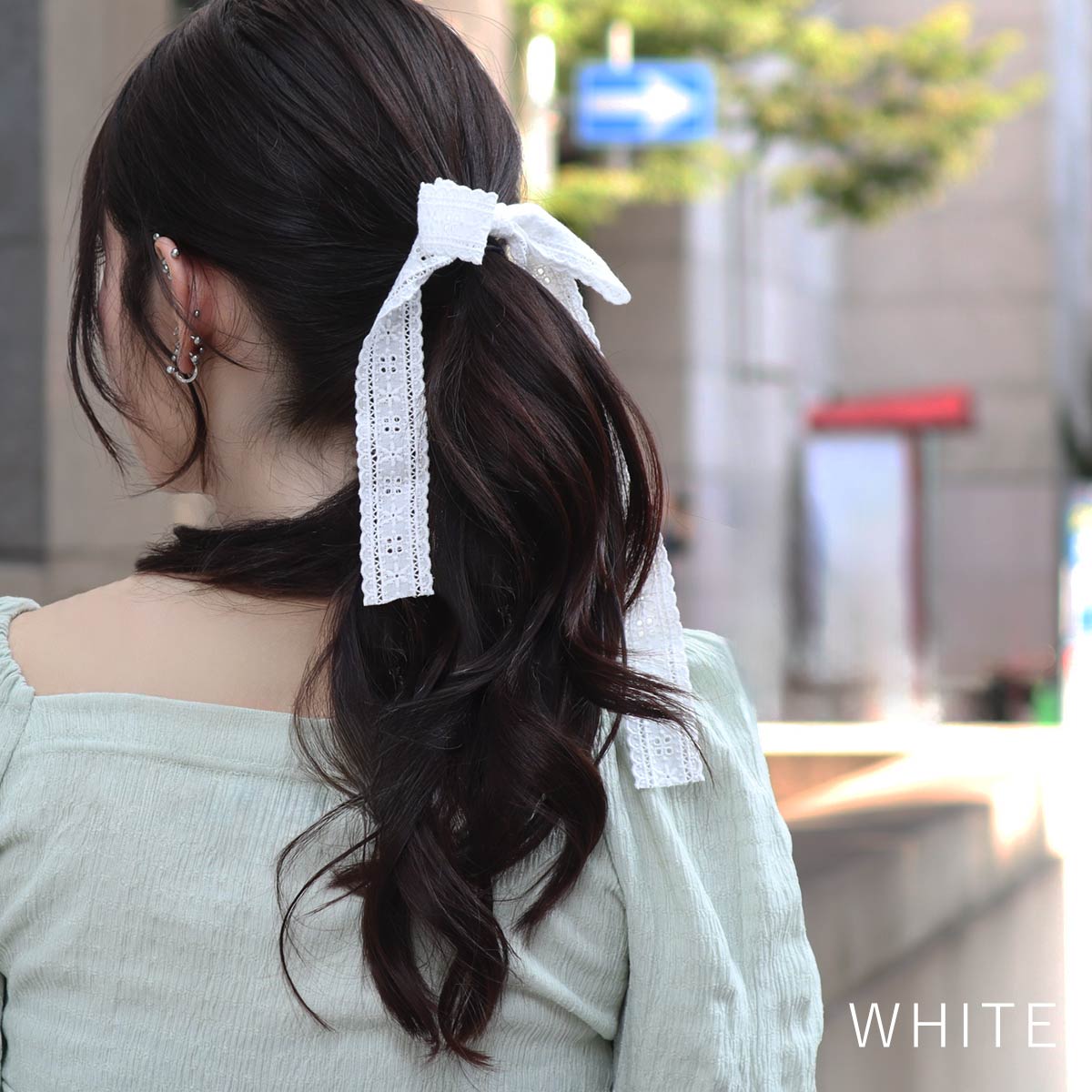 ROQUE（ロキ） レース リボン ポニーフック ヘアアクセサリー ヘアカフ