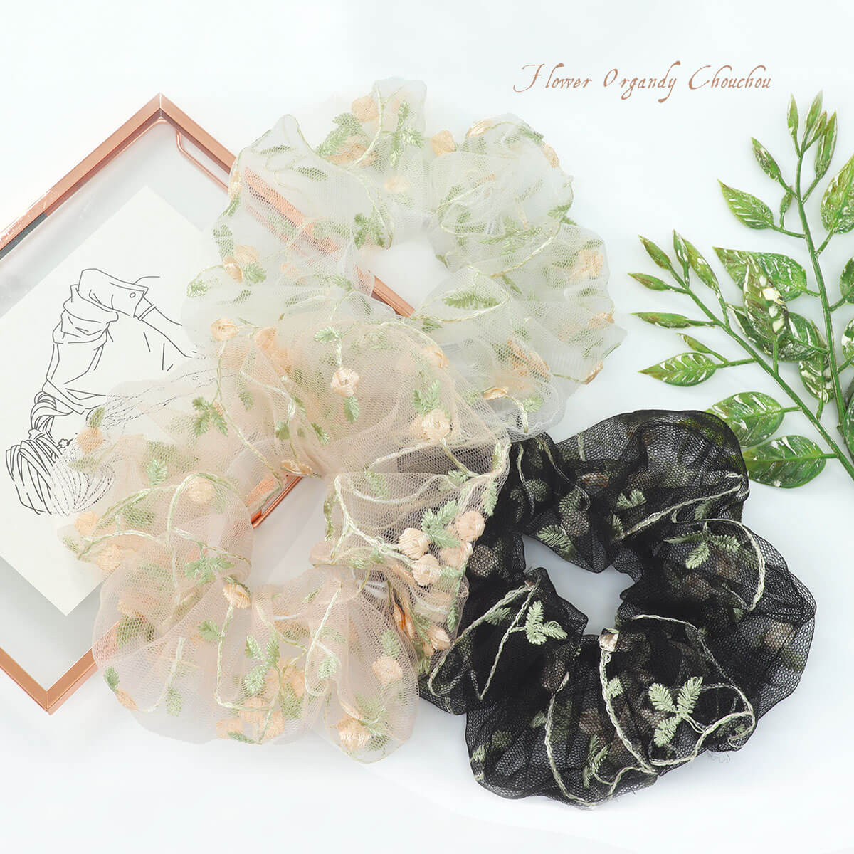 ROQUE フラワー オーガンジー シュシュ ヘアゴム ヘア