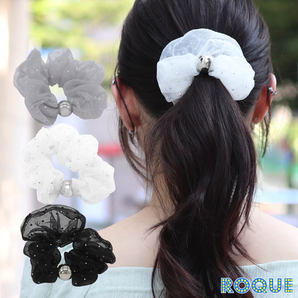 ROQUE（ロキ） シアードット シュシュ ヘアゴム ヘアアクセサリー(1個