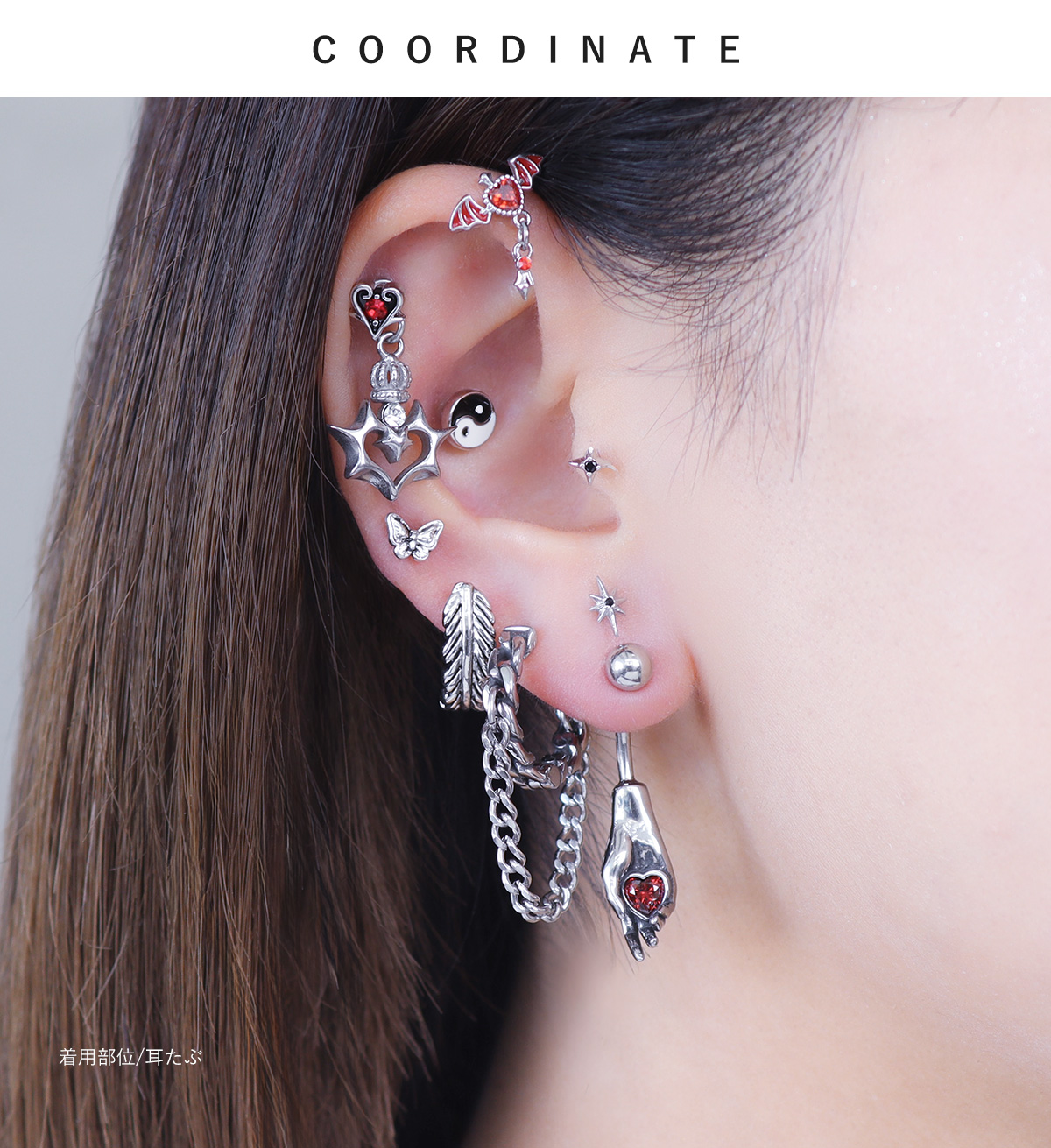 ROQUE（ロキ） フープピアス 18G チェーン ワンタッチ リング