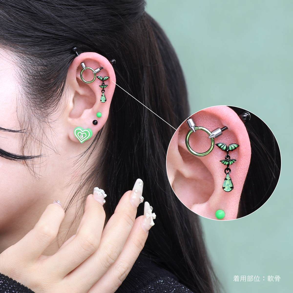 ROQUE ボディピアス 20G 14G 選べる形状 デビルグリーン