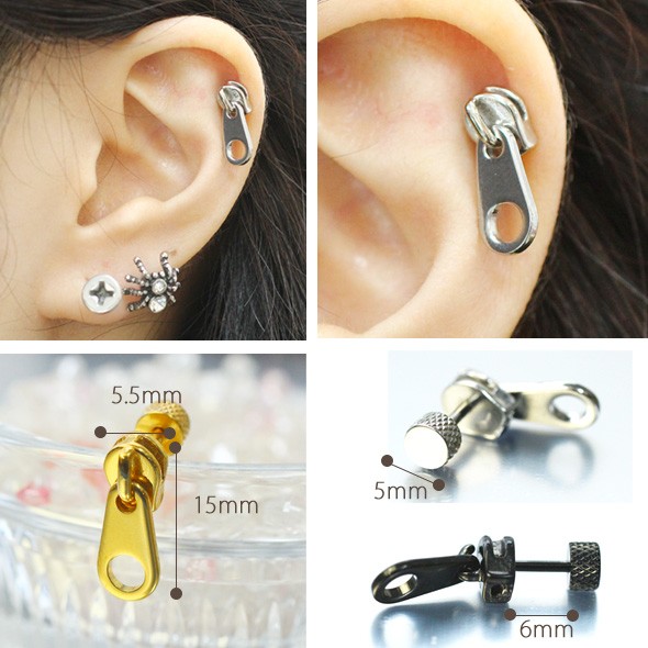 最終価格！新品未使用！Patou ロゴピアス ROQUE ボディピアス 16G ZIPモチーフ バーベル(軟骨ピアス 軟骨