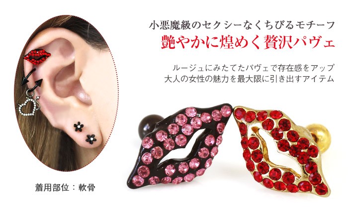 ROQUE（ロキ） ボディピアス 16G 14G リップモチーフパヴェストレート