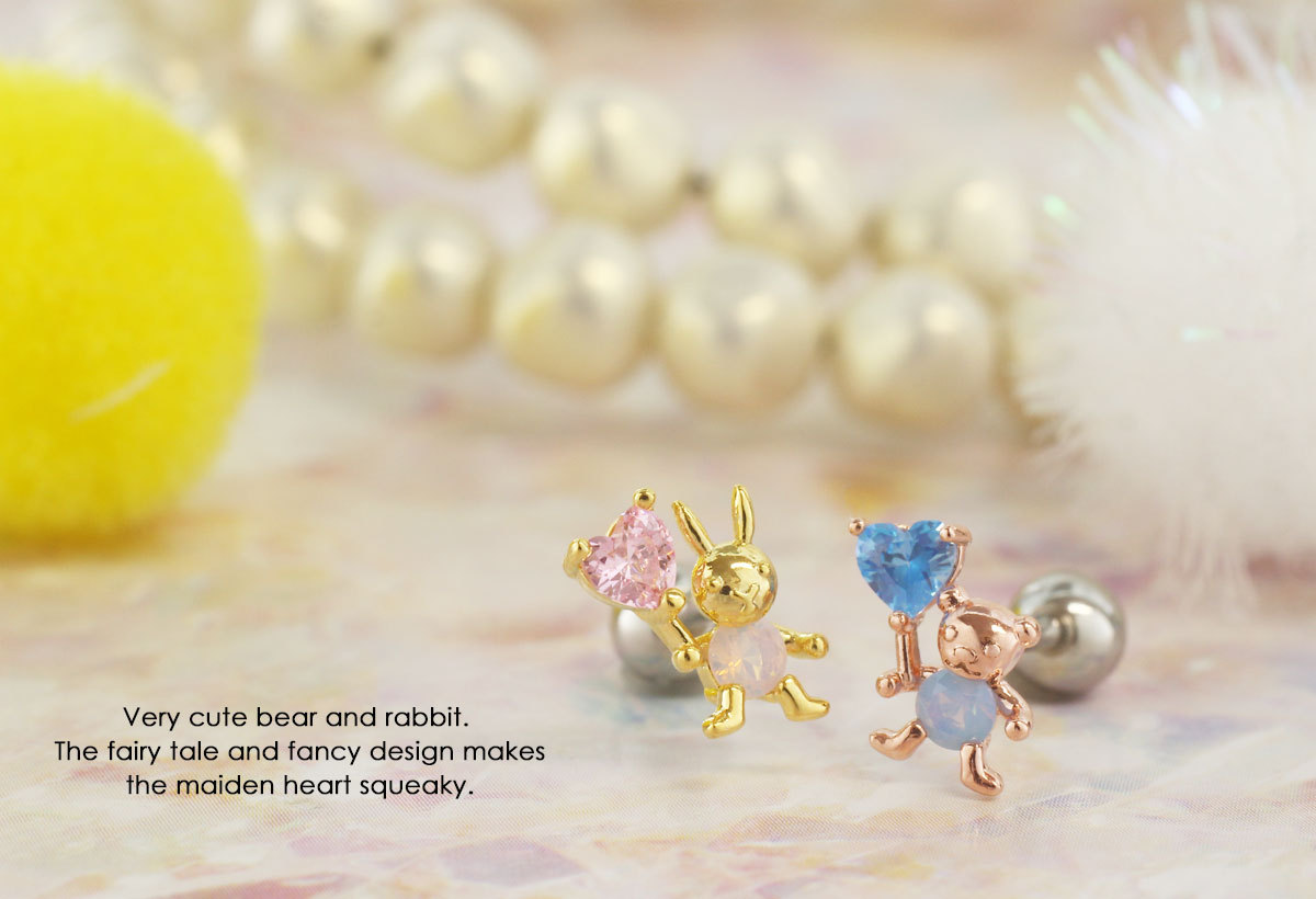 ハートのステッキを持ったクマ&ウサギ