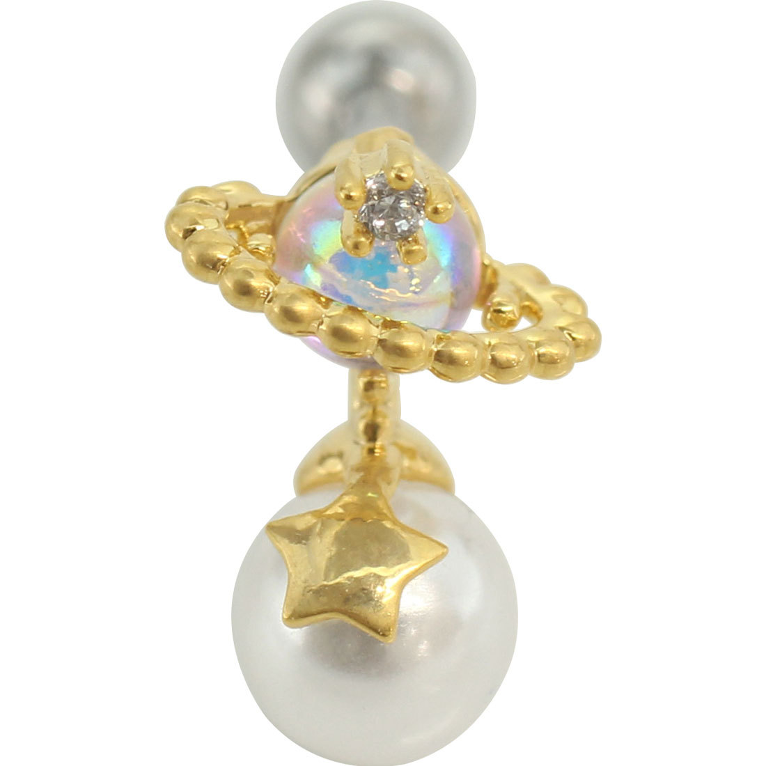 ROQUE（ロキ） ボディピアス 16G 惑星モチーフ パール ストレート