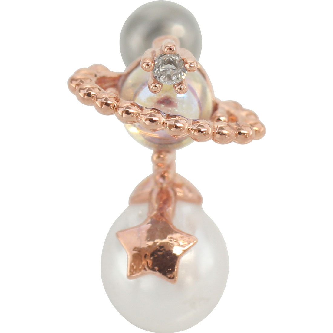 ROQUE（ロキ） ボディピアス 16G 惑星モチーフ パール ストレート