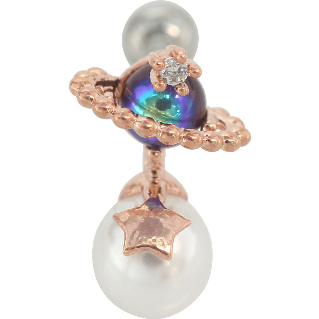 ROQUE（ロキ） ボディピアス 16G 惑星モチーフ パール ストレート