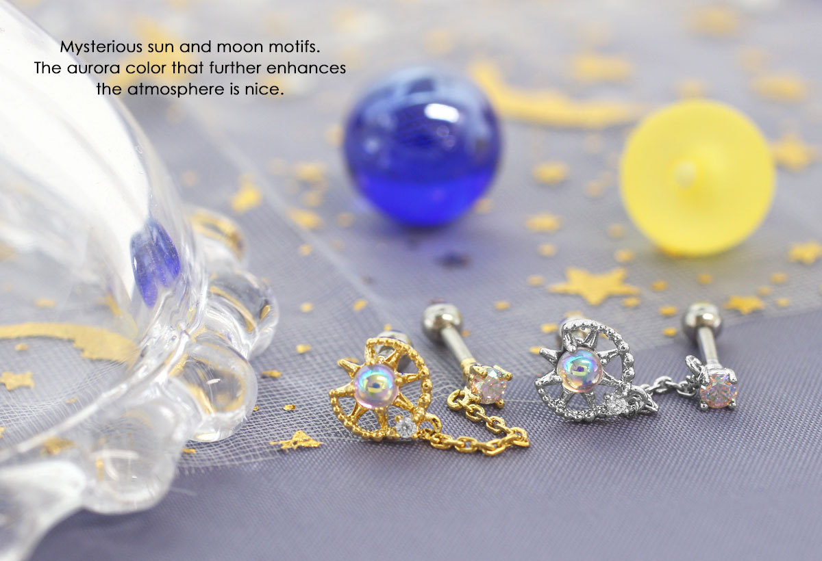 ROQUE ボディピアス 16G 2ホール サン＆ムーン 太陽 月
