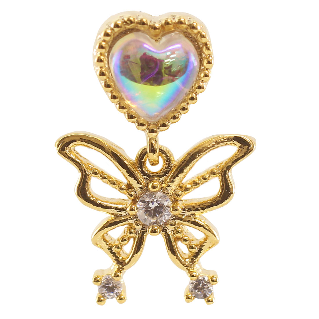 ROQUE（ロキ） ボディピアス 16G オーロラ ハート バタフライ チャーム