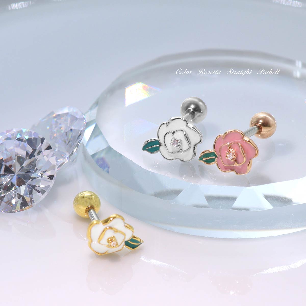 ROQUE（ロキ） ボディピアス 16G カラー ロゼッタ ストレートバーベル