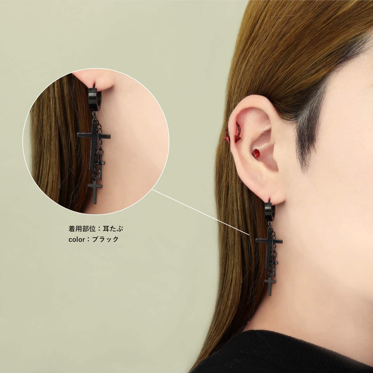 ROQUE（ロキ） フープピアス スリー クロス チャーム ピアス
