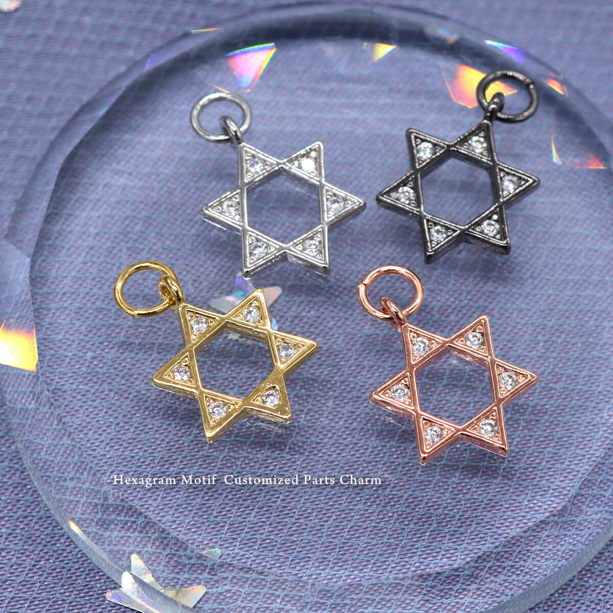 軟骨ピアス 軟骨用 耳たぶ用 六芒星 星 スター キラキラ ジュエル 揺れる アレンジ カスタマイズチャーム パーツ チャーム ギフト プレゼント ユニセックス