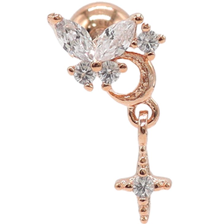 ROQUE（ロキ） ボディピアス 16G 月の蝶 ストレートバーベル(1個売り