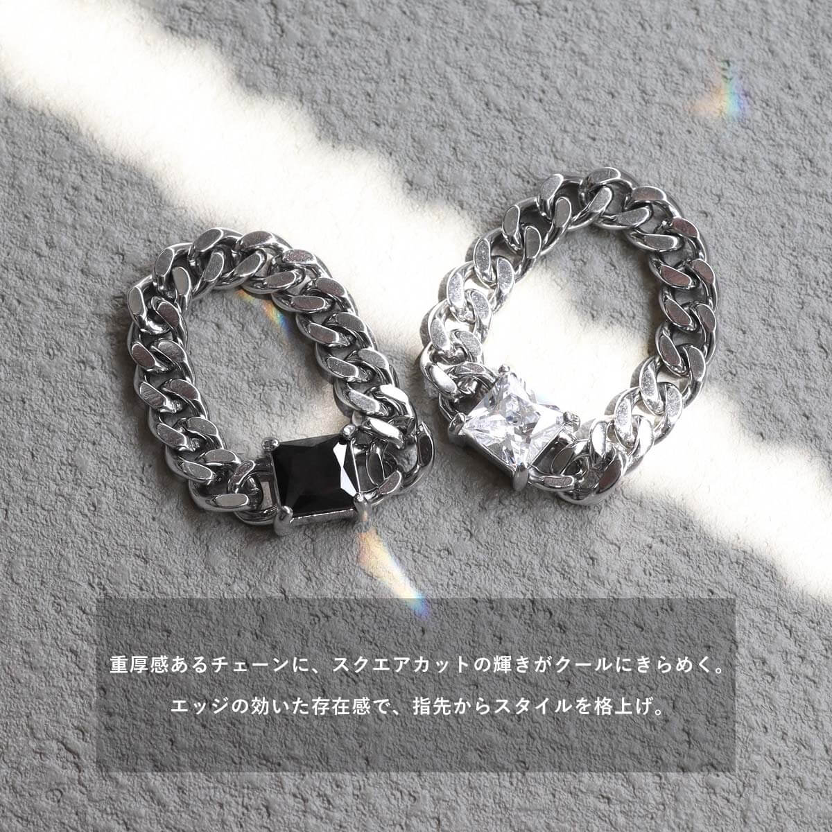 【美品】シルバー メッシュ リング チェーンリング ユニセックス 11.5号 ROQUE（ロキ） ステンレス ジュエル チェーン リング 指輪(1個売り