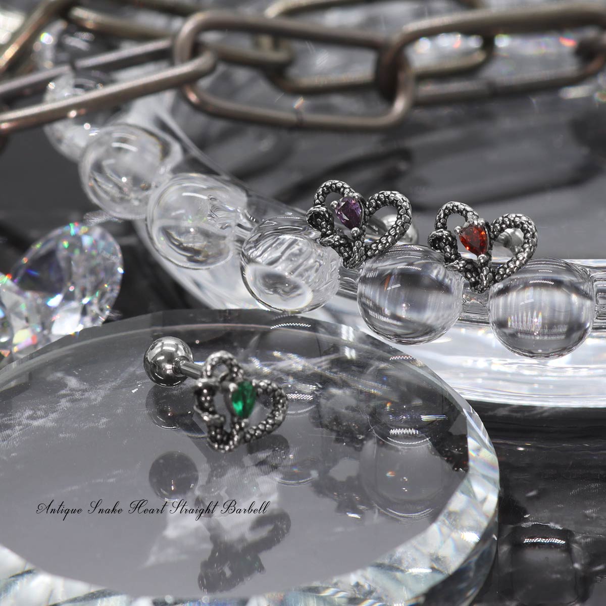 ROQUE（ロキ） ボディピアス 16G アンティーク スネーク ハート