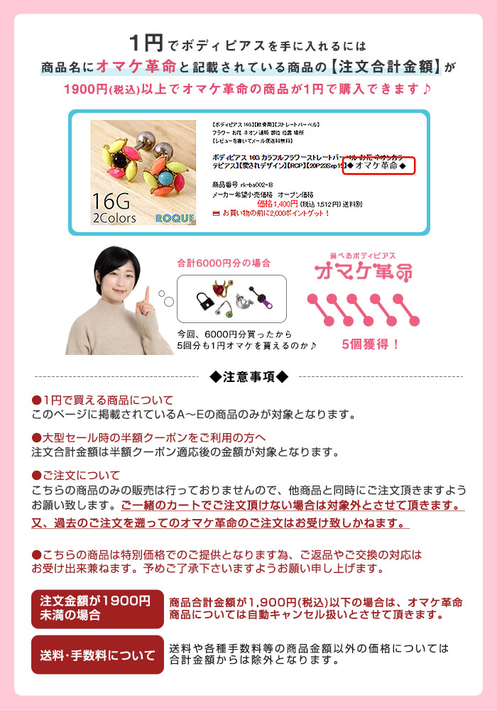 ROQUE ボディピアス 18G 16G 14G 対象商品合わせて1900円以上の