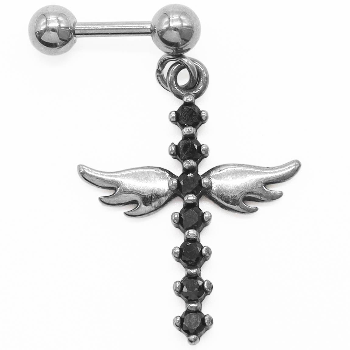 ROQUE（ロキ） ボディピアス 16G ジュエル フェザー クロス ストレート