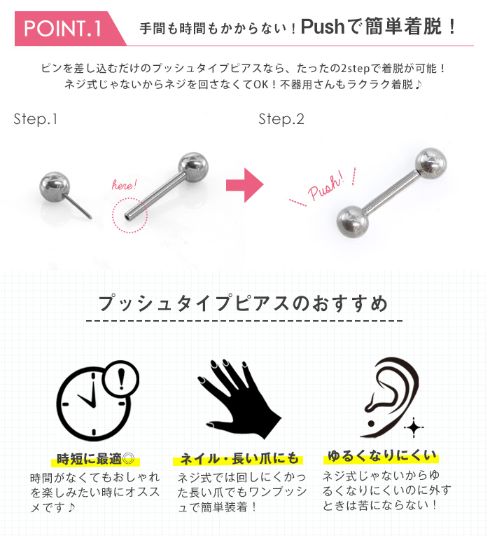 プッシュで簡単着脱