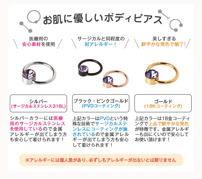 お肌に優しいボディピアス