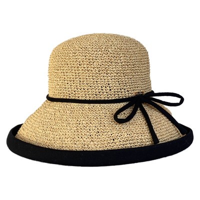 完全遮光 100% ペーパーラフィアセーラー 帽子 レディース ツバ広 UV 麦わら帽子