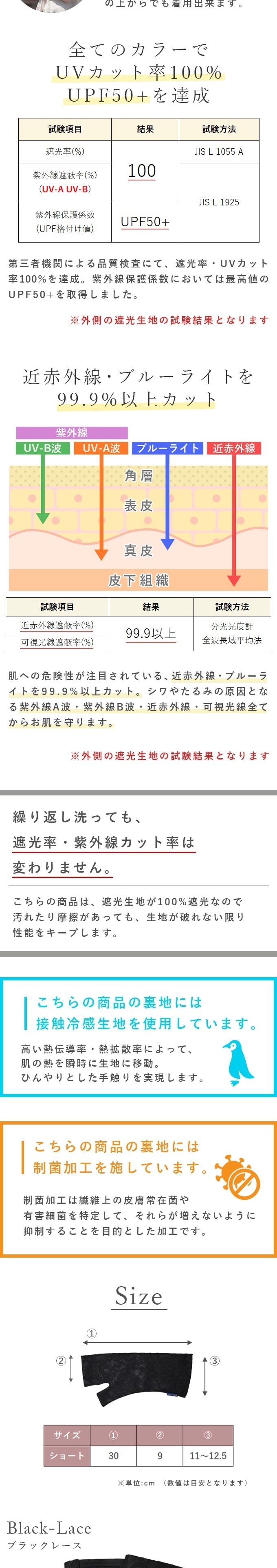 みみみ　ロサブラン　ショートアームカバー　レース100%遮光 ショート アームカバー | 芦屋ロサブラン