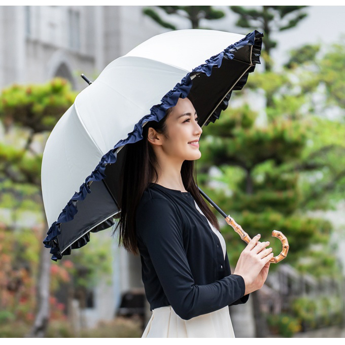 日傘 完全遮光 長傘 フリル uv 晴雨兼用 1級遮光 軽量 涼しい おしゃれ シングルフリル ミド...