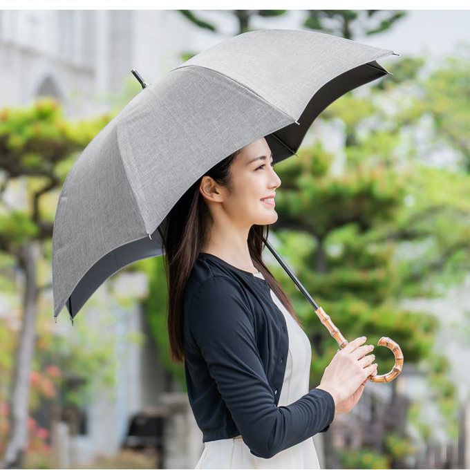 日傘 完全遮光 長傘 uv 晴雨兼用 1級遮光 遮熱 軽量 涼しい おしゃれ 完全遮光 プレーン ミドル 55cm ダンガリーグレー