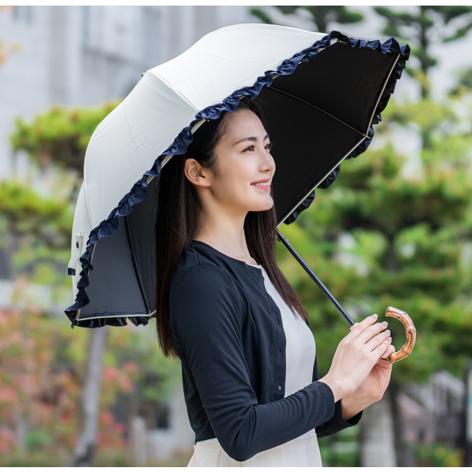 日傘 完全遮光 長傘 フリル uv 晴雨兼用 1級遮光 完全遮光 涼しい 