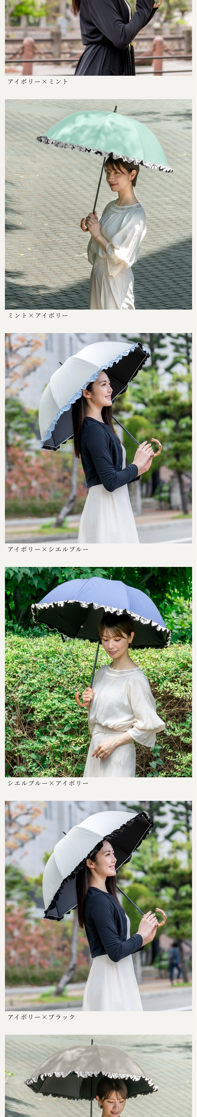 ロサブラン 日傘 完全遮光 長傘 フリル uv 晴雨兼用 1級遮光
