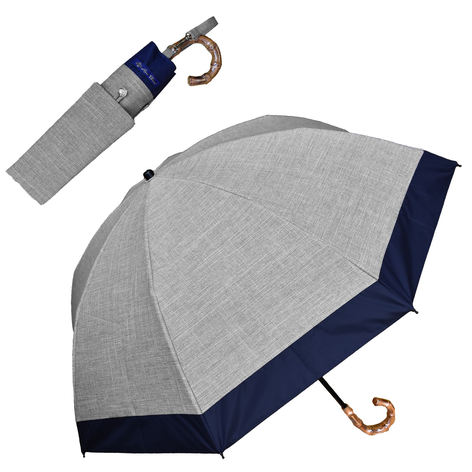 日傘 完全遮光 折りたたみ uv 晴雨兼用 軽量 2段 折りたたみ傘 遮光 100％ 涼しい おしゃれ コンビ 50cm ダンガリー｜roseblanc｜04