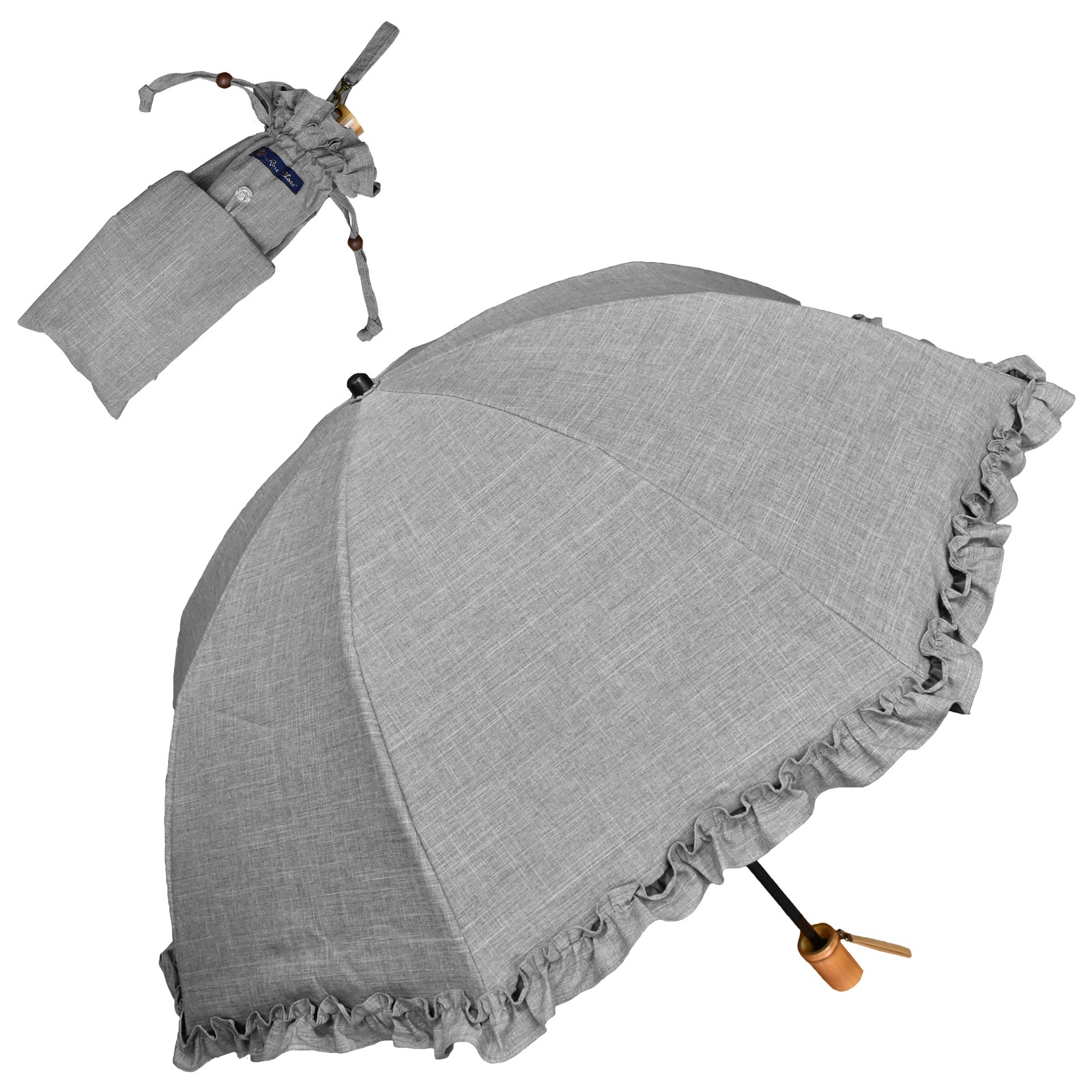 日傘 レディース 折りたたみ 完全遮光 晴雨兼用 2段 折りたたみ傘 遮光100％ 涼しい 遮熱 おしゃれ フリル 50cm ダンガリー｜roseblanc｜02