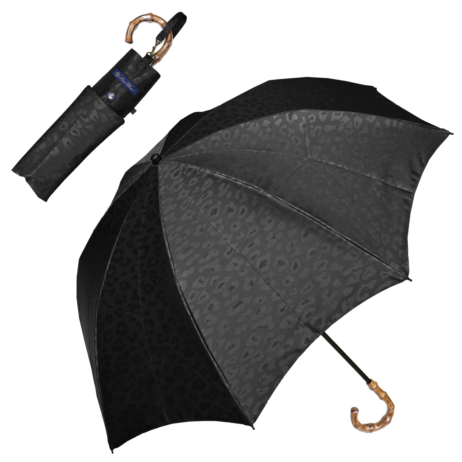 日傘 完全遮光 折りたたみ uv 晴雨兼用 軽量 涼しい おしゃれ 2段 遮熱 折りたたみ傘 遮光 100% レオパード 50cm (傘袋付)｜roseblanc｜02