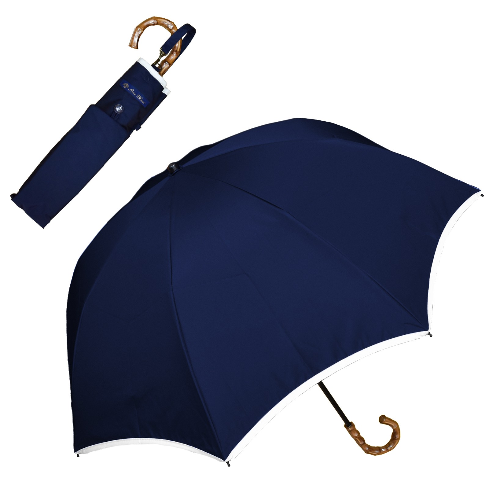 日傘 完全遮光 折りたたみ uv 晴雨兼用 軽量 2段 折りたたみ傘 遮光 100% 遮熱 おしゃれ パイピング 50cm (傘袋付) ロサブラン｜roseblanc｜02