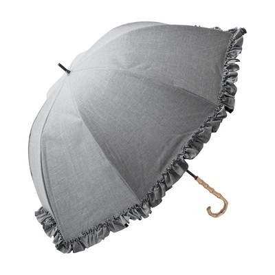 日傘 完全遮光 長傘 フリル uv 晴雨兼用 1級遮光 遮熱 涼しい 完全遮光 軽量 シングルフリル ラージ ダンガリーグレー 60cm