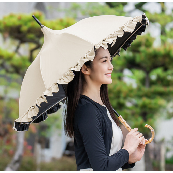 日傘 完全遮光 長傘 フリル uv 晴雨兼用 1級遮光 完全遮光 涼しい おしゃれ パゴダ 50cm...